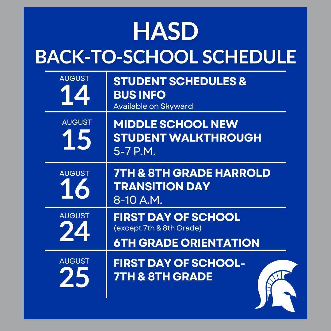 HASD Back To School Schedule Hempfield Area School District