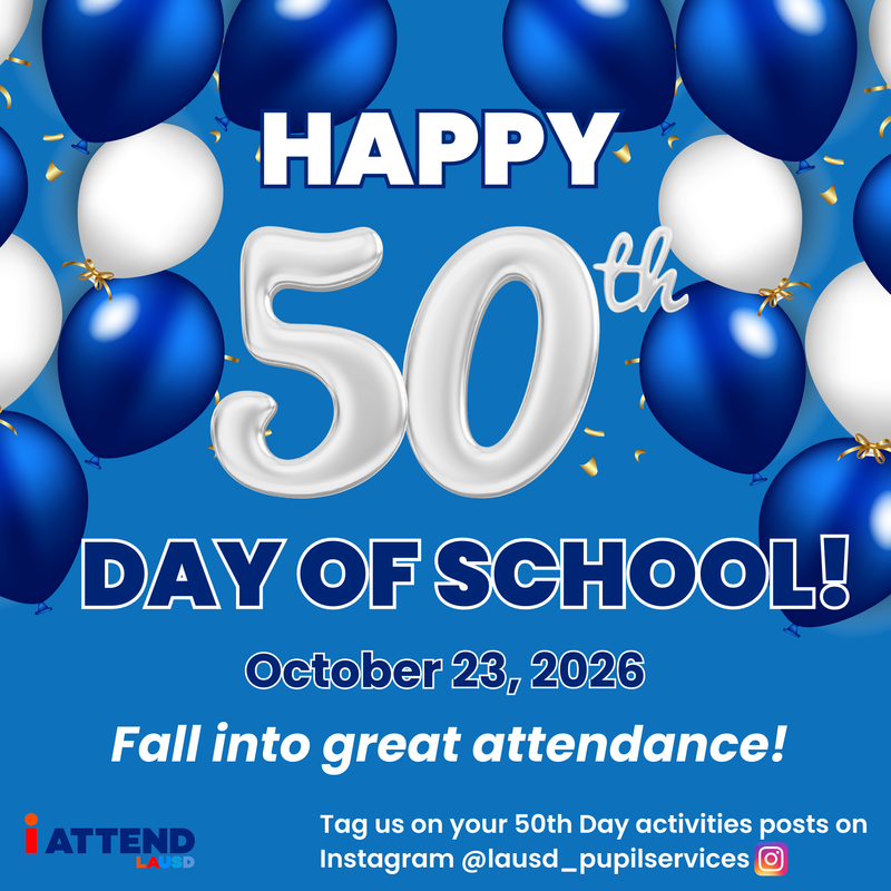 Flyer for the 50th day of the school year. October 23rd 2026
