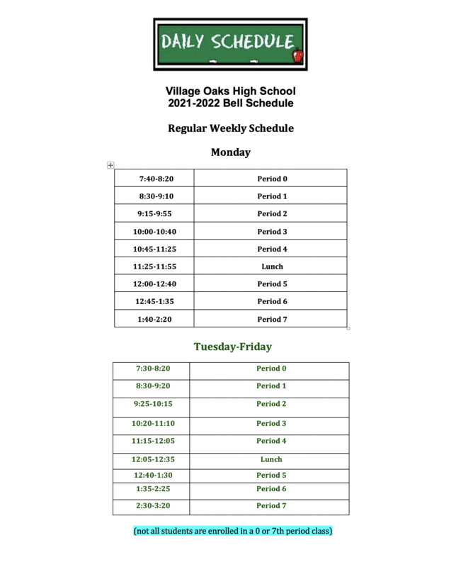 VOHS 2021-2022 Bell Schedule Featured Photo