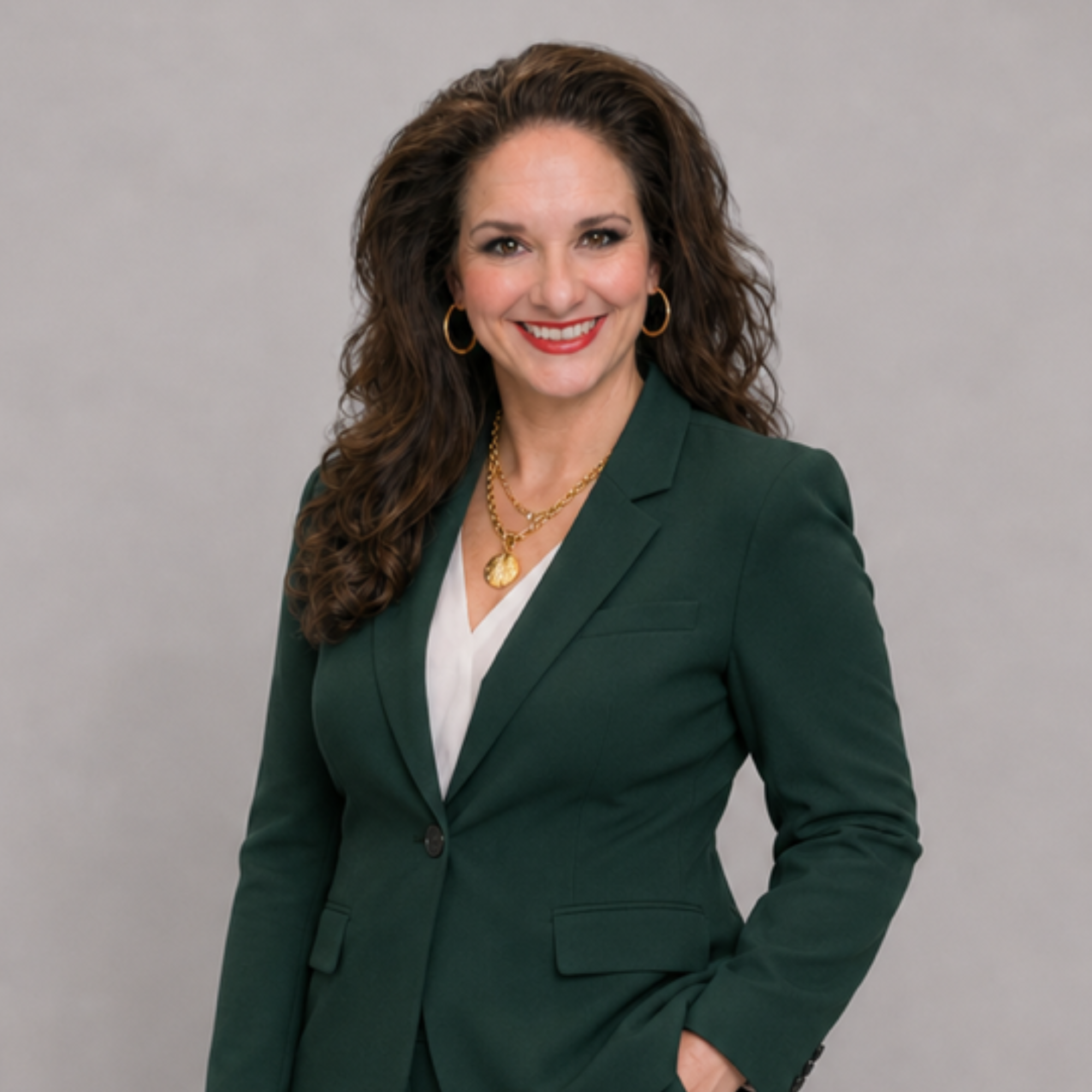 Woman in a green suit