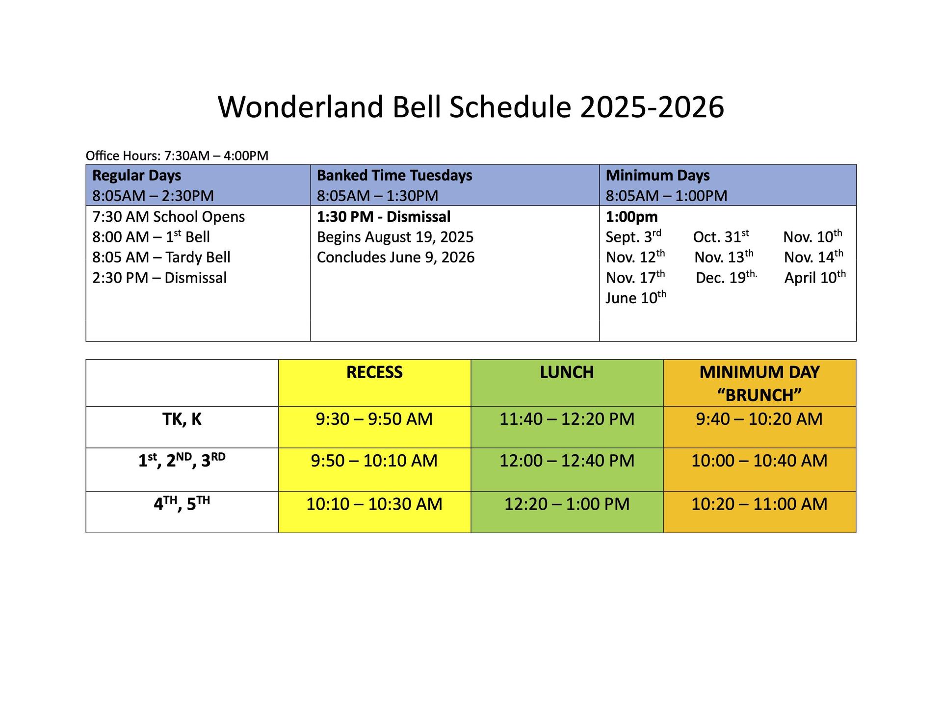 Bell Schedule