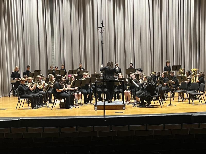 Vocal and band students at practice