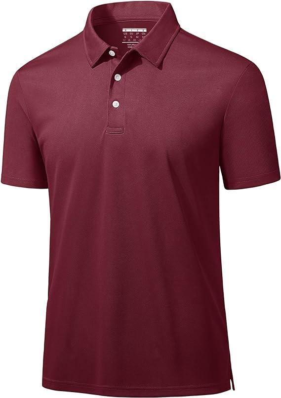 Maroon polo shirt with a collar and buttons.