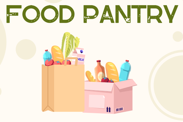 Illustrative grocery bag and box with food in them.