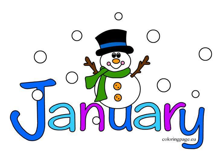 The word January with a cute snowman in the backgroun