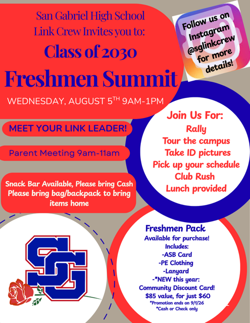 Freshmen Summit - Wednesday August 5th 9am-1pm Featured Photo