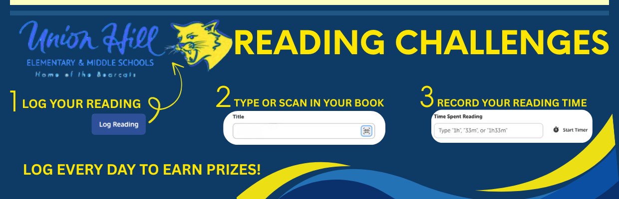 Log reading on Beanstack. 1. Click Log Reading 2. Enter Title and minutes 3. Log Reading for prizes