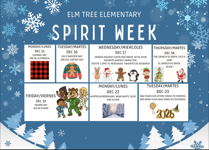 Winter Spirit Week English and Spanish Flyer