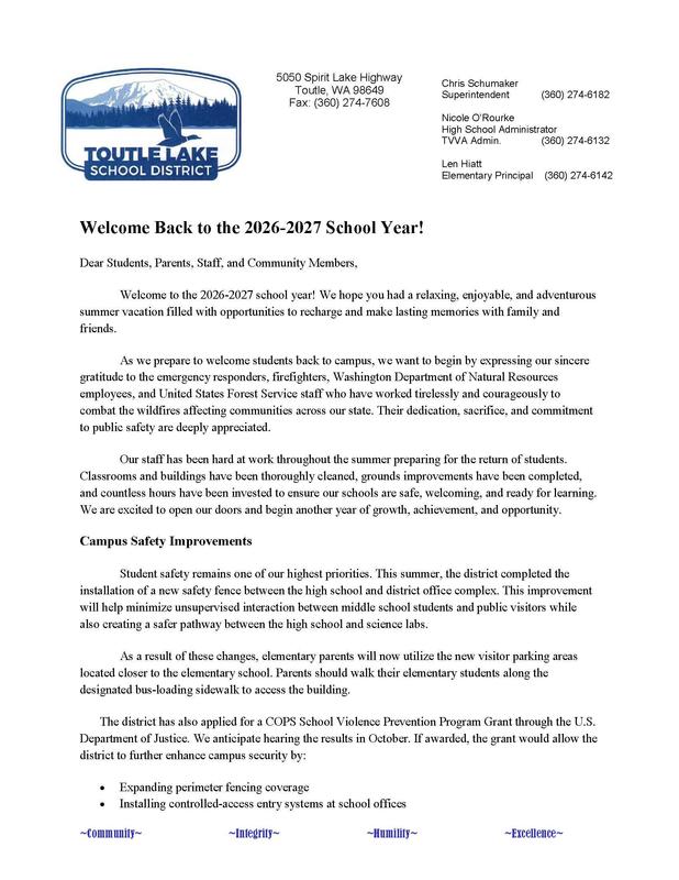 Staff & Community Letter Home - Fall 2026