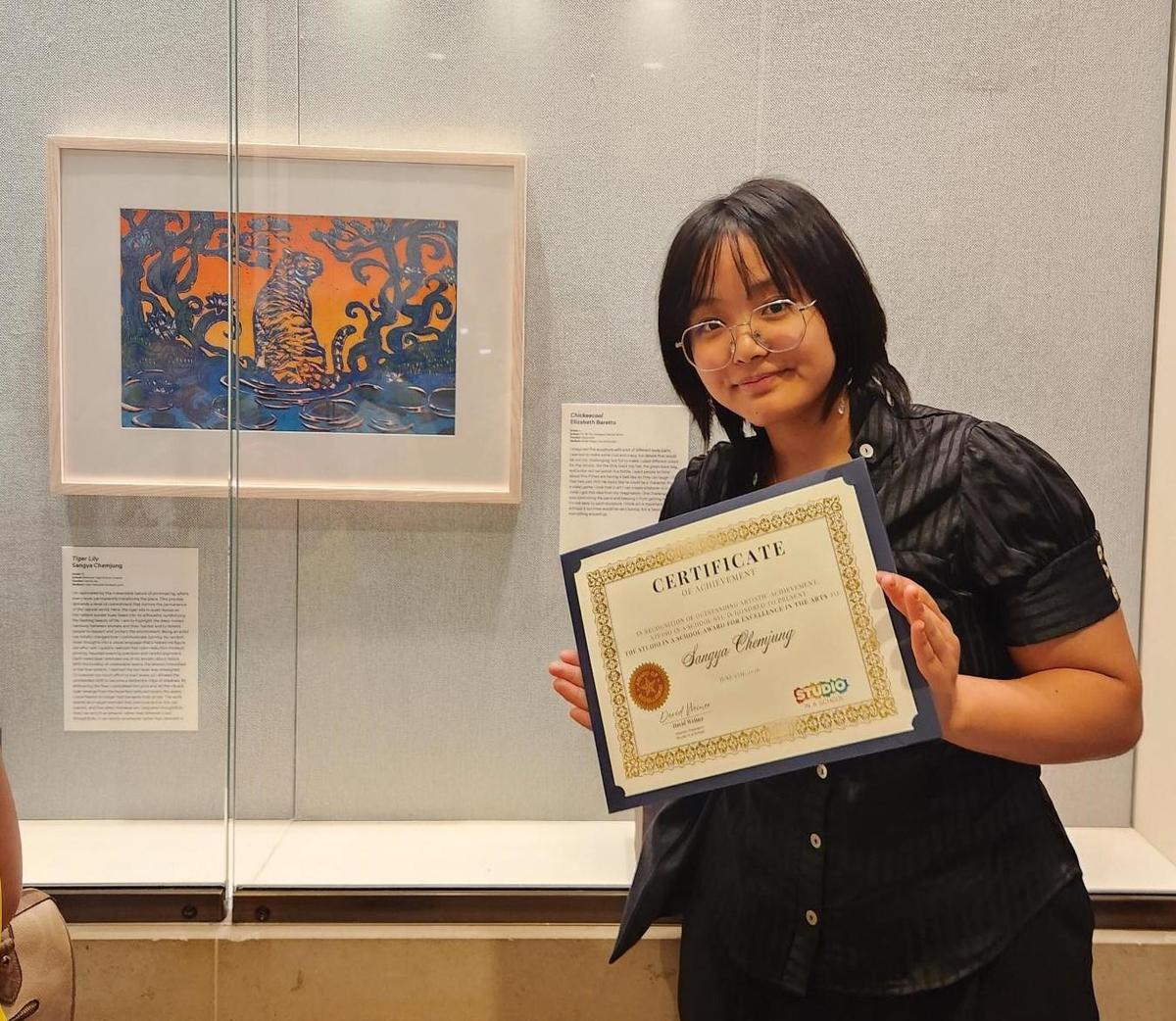 sangya with her artwork at the Met