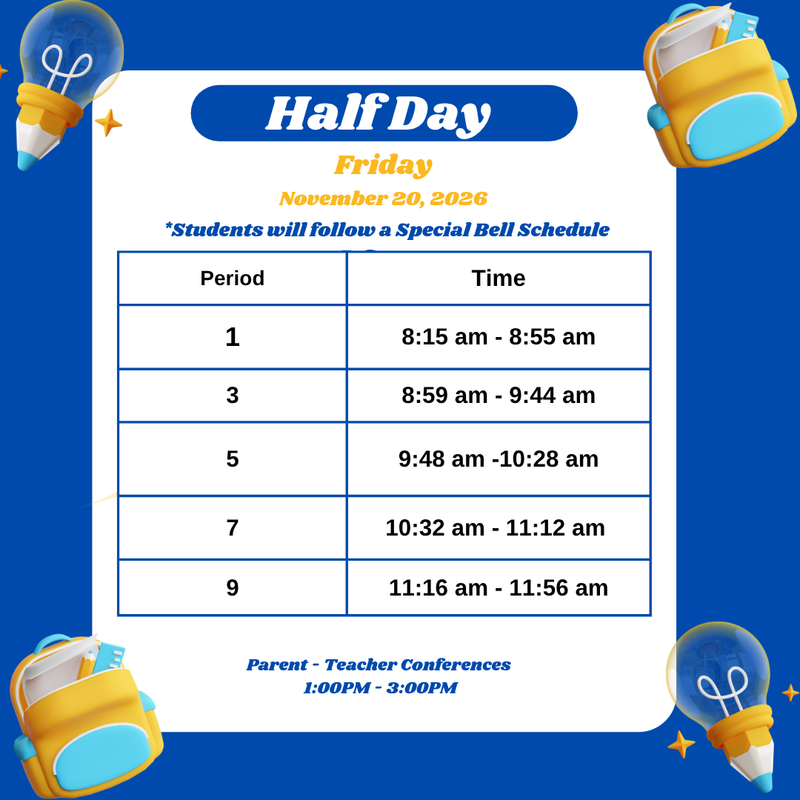 Half Day for Students - Friday, November 20, 2026 Featured Photo