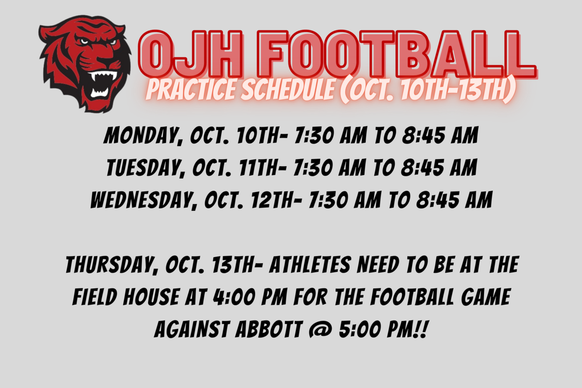 Junior High Football practice schedule for THIS WEEK!! Oglesby