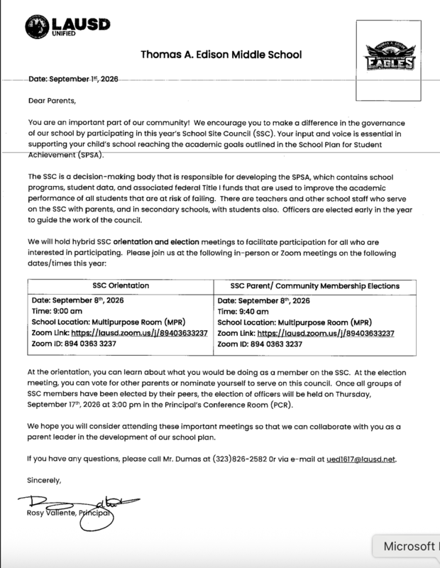 ELAC and SSC Orientation and Election Parents' Invitation Letter-9-08-2026 Featured Photo