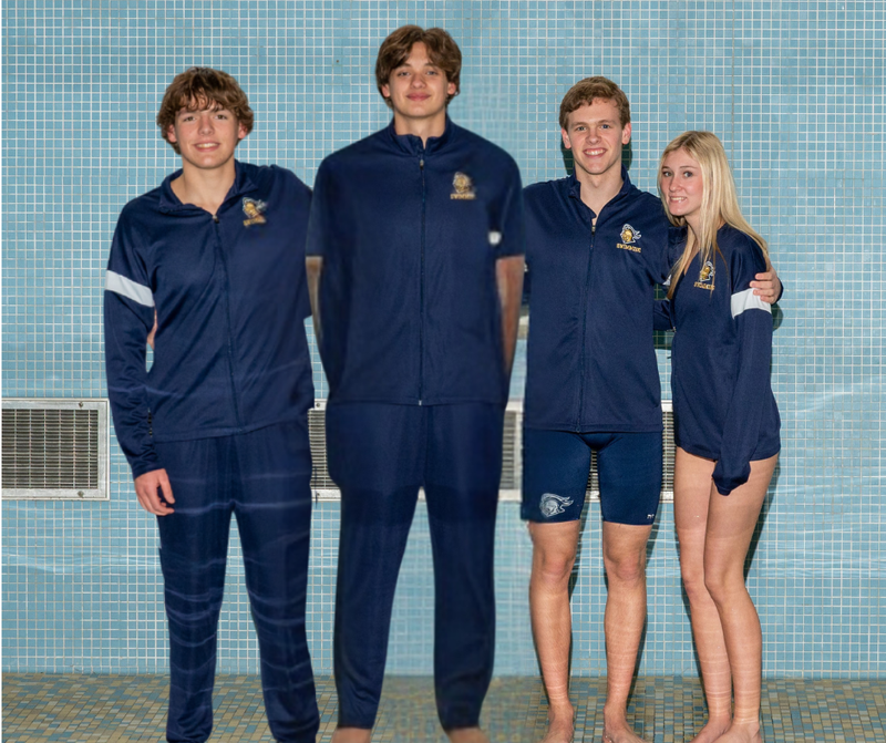 four swimmers at pool dressed in Knoch attire