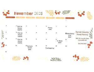 Tyrrell County Food Pantry November Calendar
