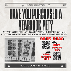 2025–2026 school yearbooks- soft covers $24; hard covers for $34. Includes QR codes for ordering.