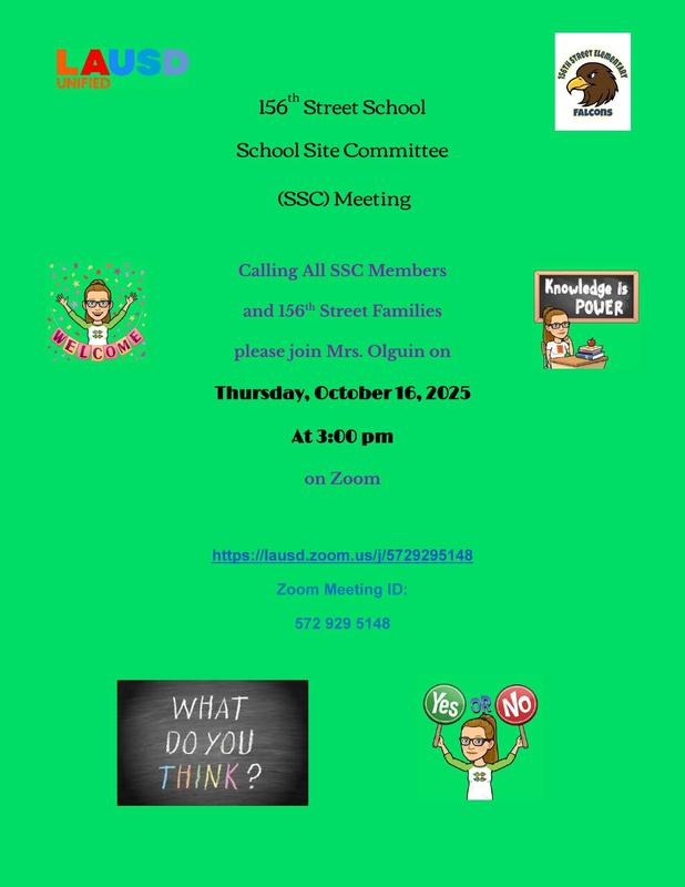 SSC Meeting on 10/16/25 at 3 pm via Zoom