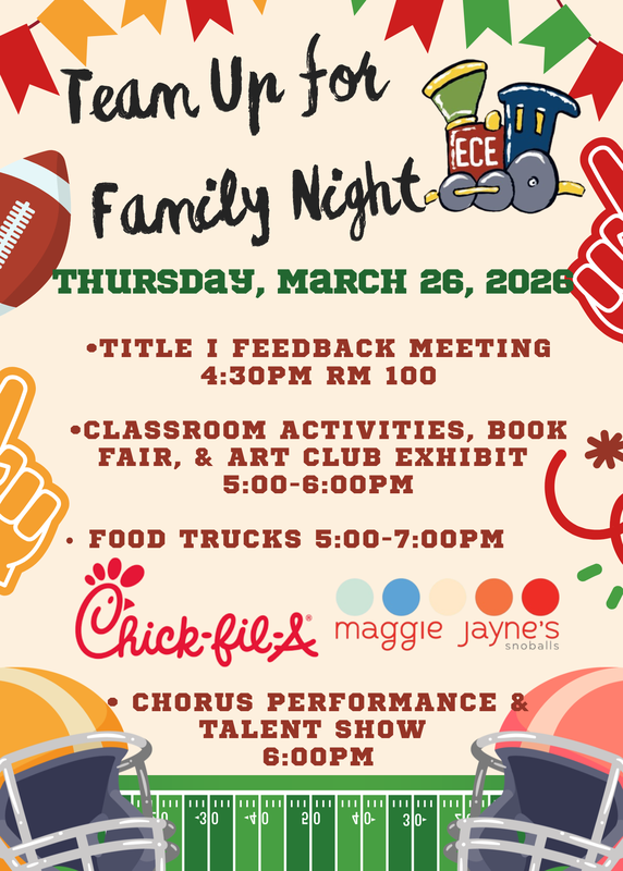 Event flyer for Family Night with colorful sports and activity icons.