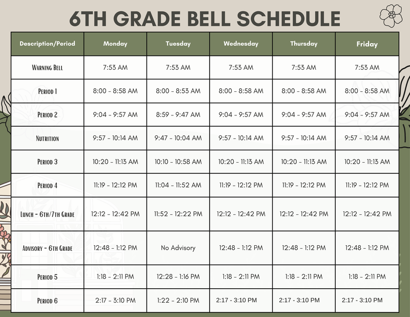 6th Grade Bell Schedule Featured Photo