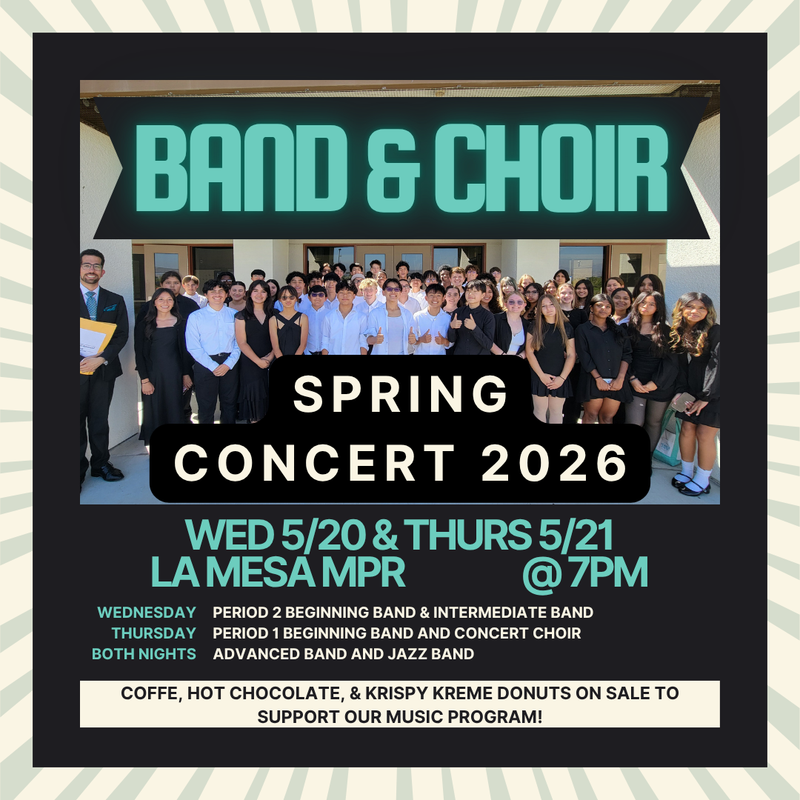 Band & Choir Spring Concert 2026 with same info on date & time
