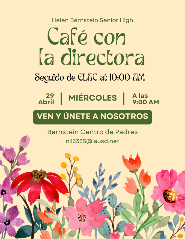 Coffee with the Principal and ELAC 4/29 at 9am