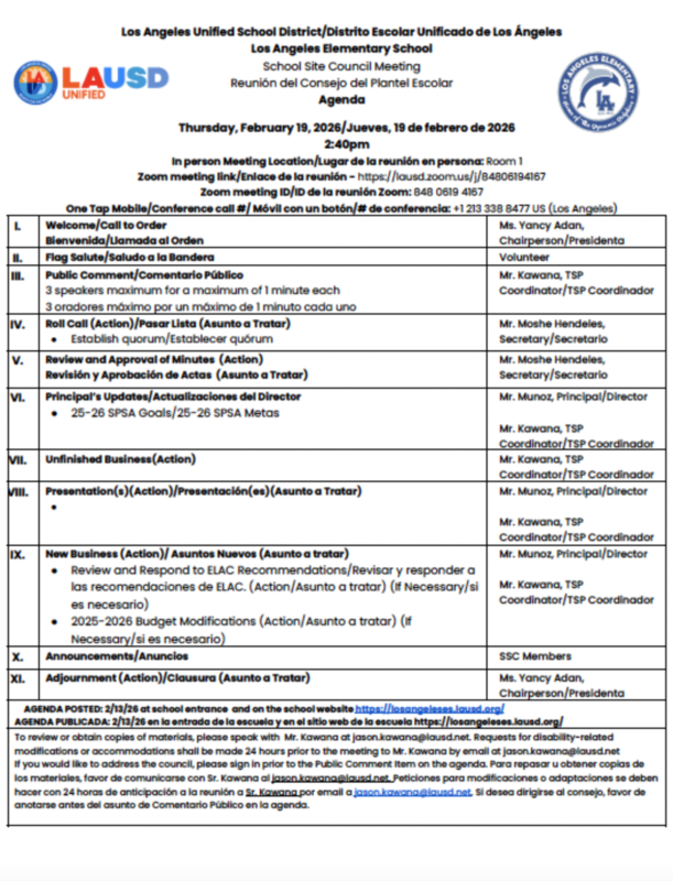 February SSC Agenda