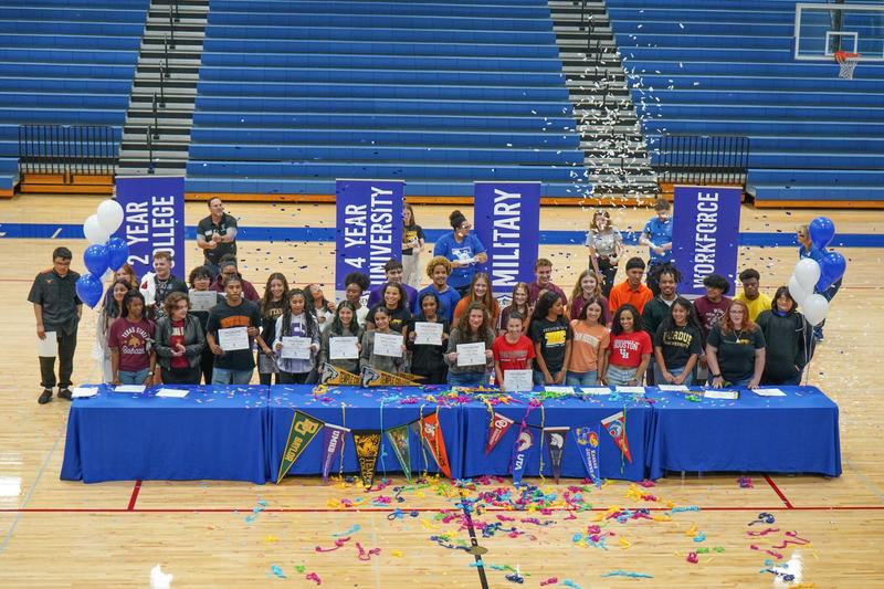 Seniors pose after announcing postsecondary plans
