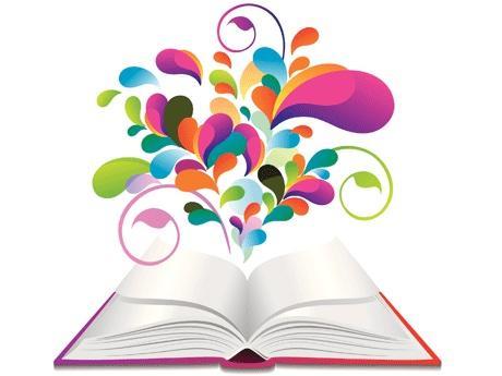 an open book with confetti coming out of it