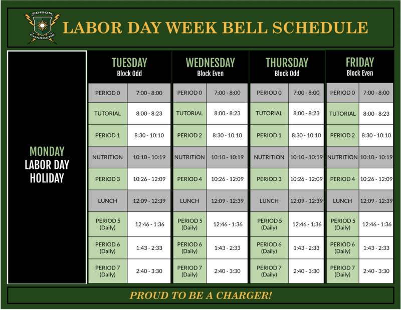 Labor Day Week Bell Schedule