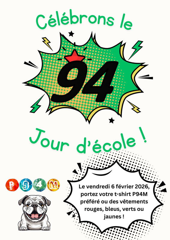 French- bulldog logo with comic green bubble with 94 in it