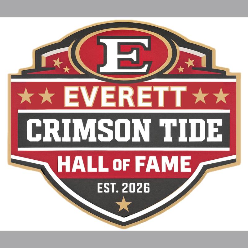 Logo featuring 'Everett Crimson Tide Hall of Fame' with stars and an established date.