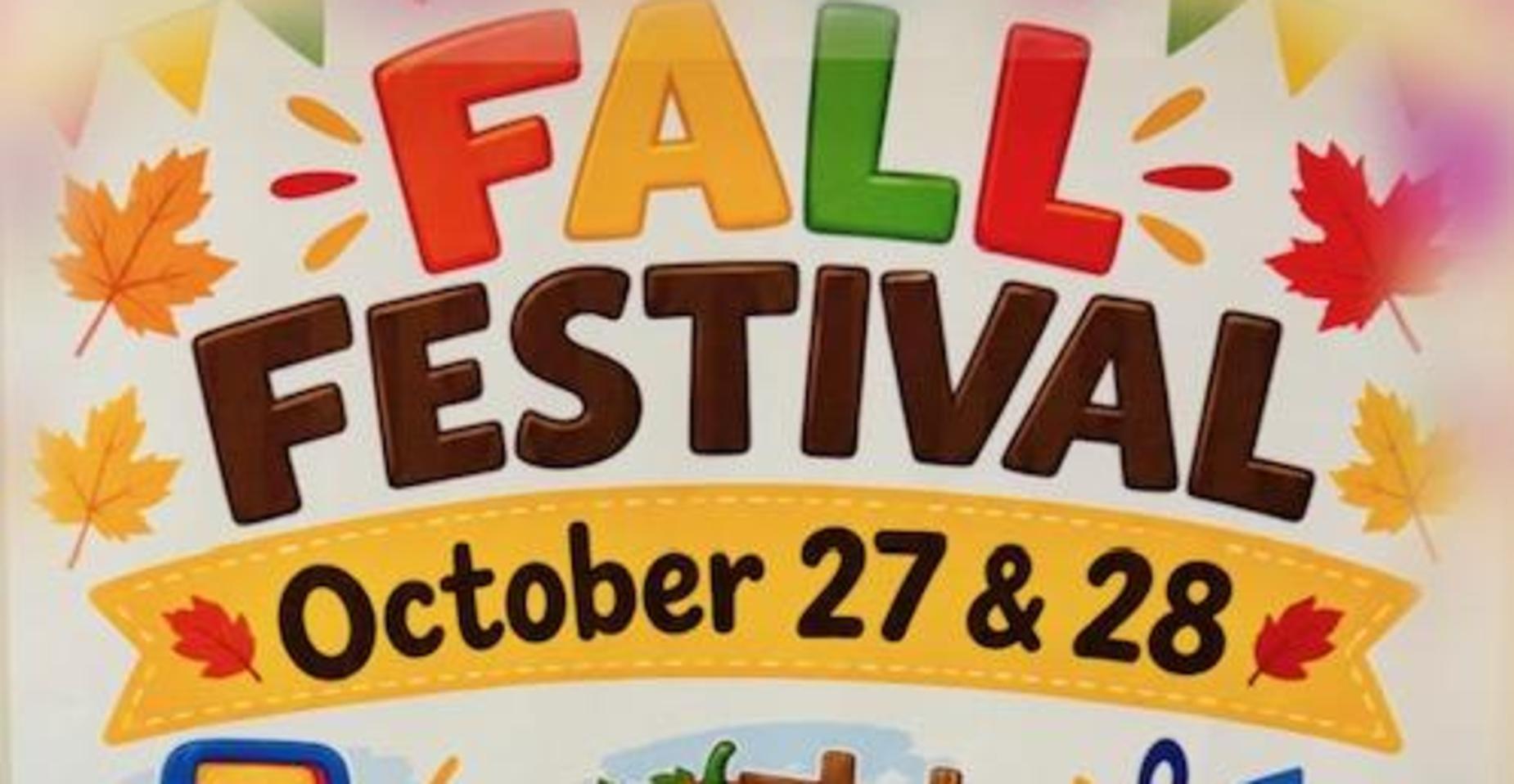 Event flyer with date, activities like giant slide, pumpkin patch, music, and photo booth.