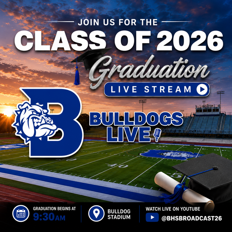 bulldogs live graduation day background of football field and sunset