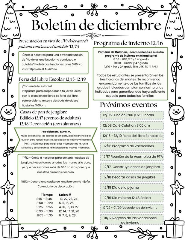 December Special Events Flyer for all events in december