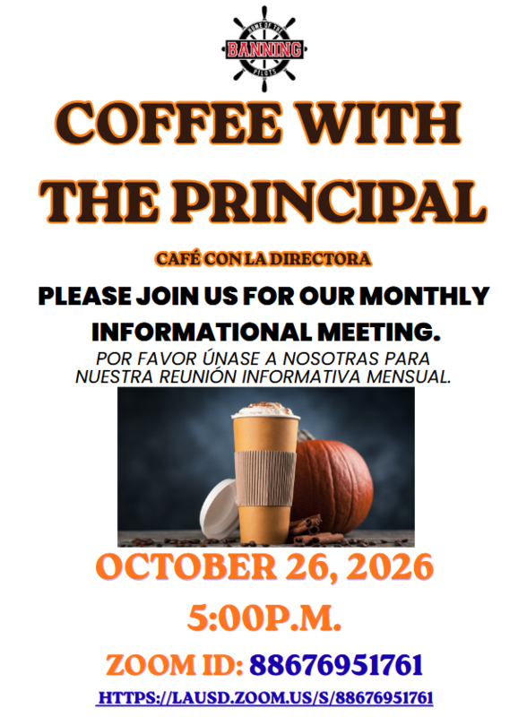 Coffee with the Principal - Monday, October 26, 2026 at 5pm on Zoom Featured Photo