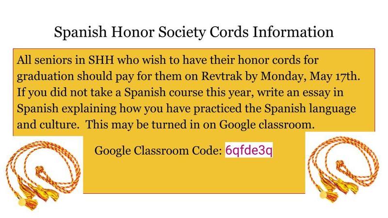 Spanish Honor Society Cord Information