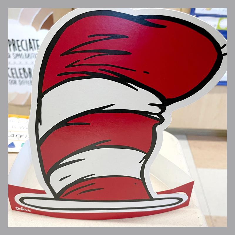 A red and white striped hat resembling the Cat in the Hat's iconic headwear.