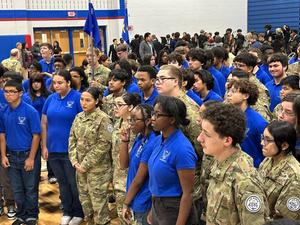 cadets gather following the pass-in-review ceremony