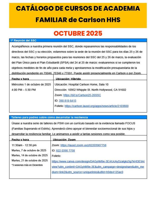 Family Academy course catalog spanish 1