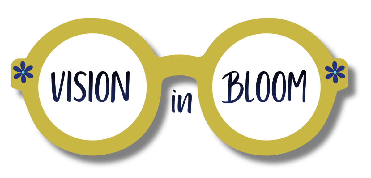 Logo - Yellow glasses with the text "Vision In Bloom" in the lens part of the image.