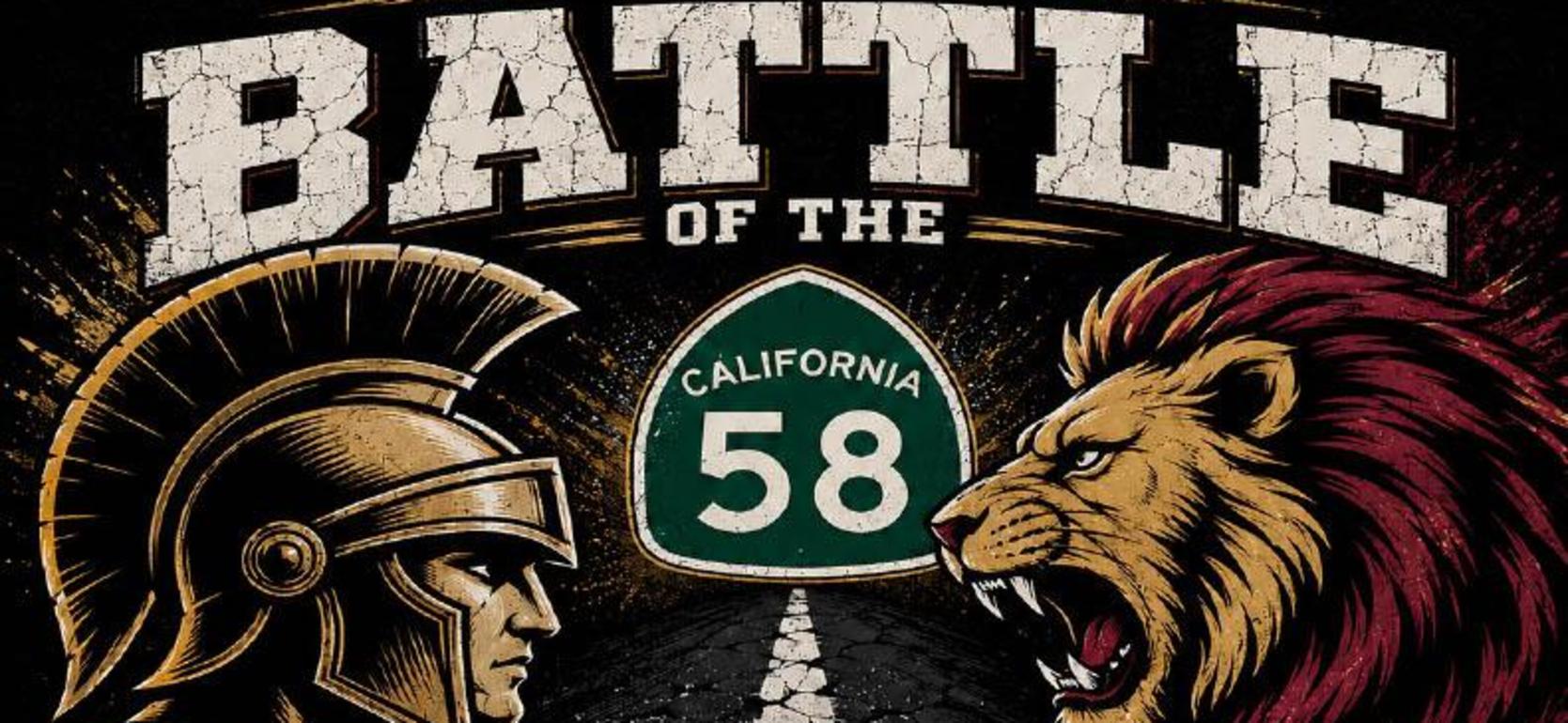 Design promoting a sports event between Foothill Trojans and Mira Monte Lions.