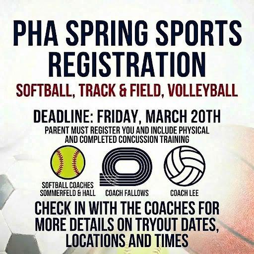 PHA Spring Sports Registration Featured Photo