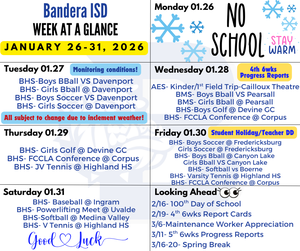 week at a glance for the week of 1/26-1/31