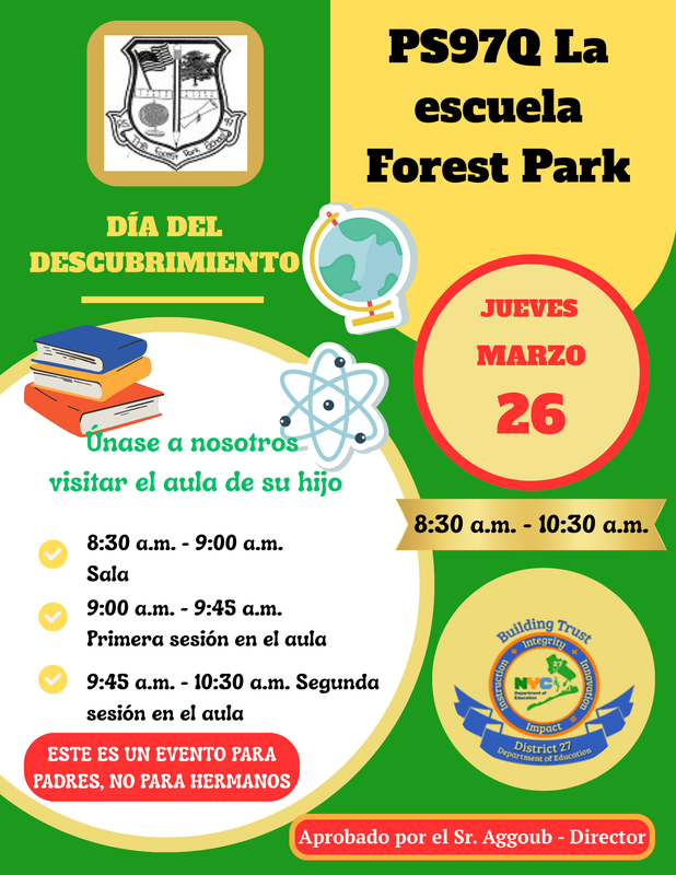 Green and yellow with date for discovery day in Spanish