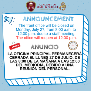 The front office will be closed Monday, July 27.png