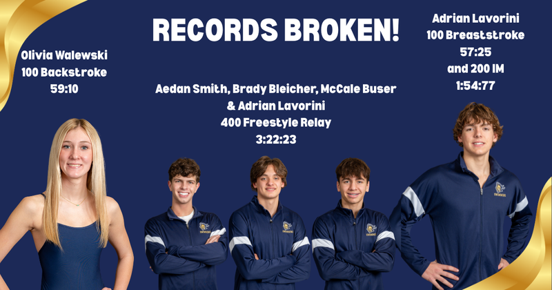 swimmers with their names and records above them