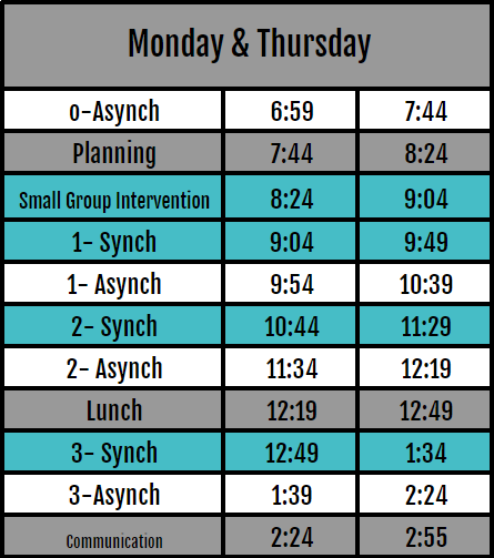 Monday/Thursday Schedule