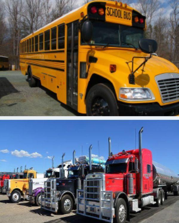 School bus and trucks