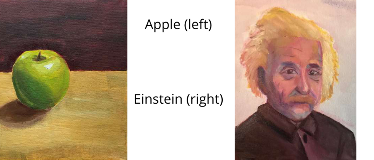 picture of apple painting and Einstein painting