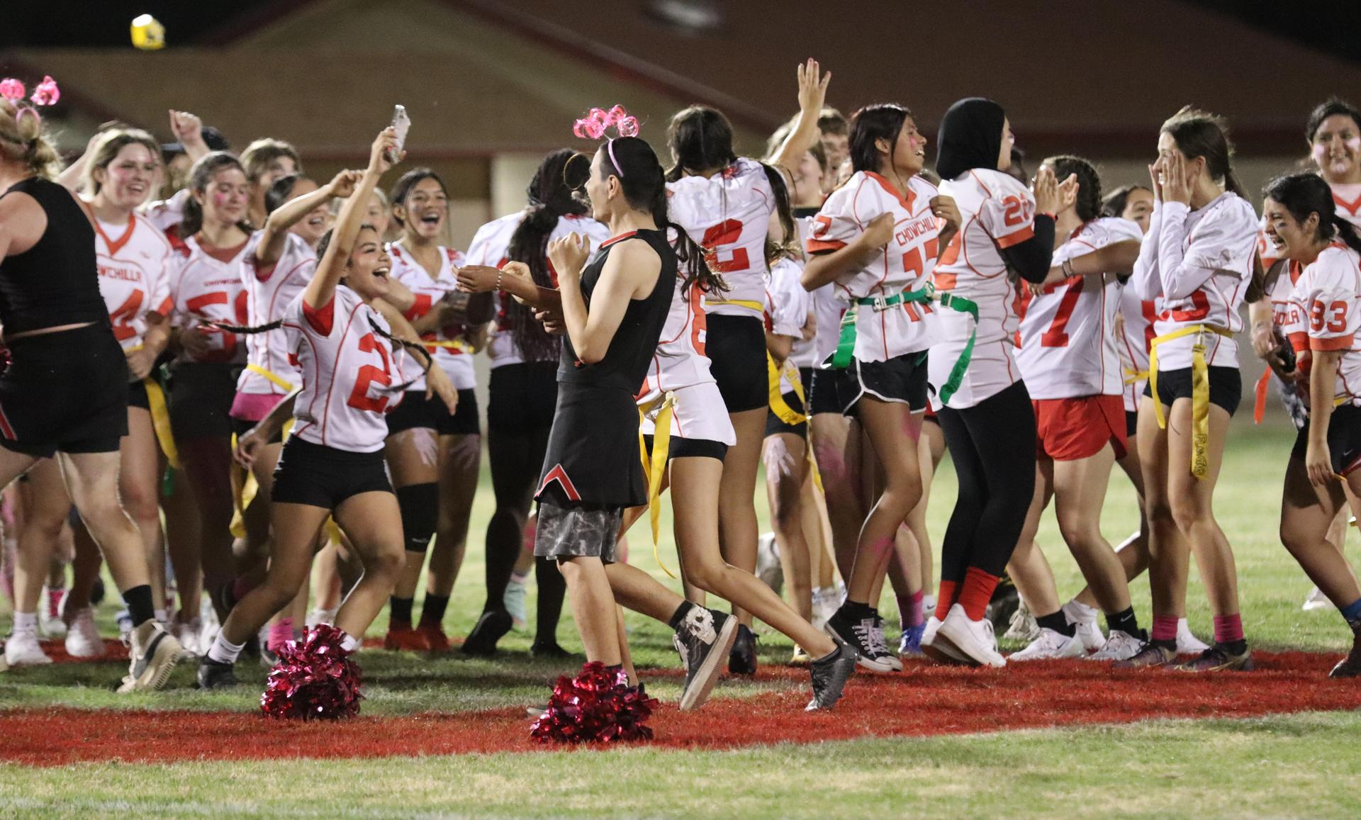 the white team celebrating their win